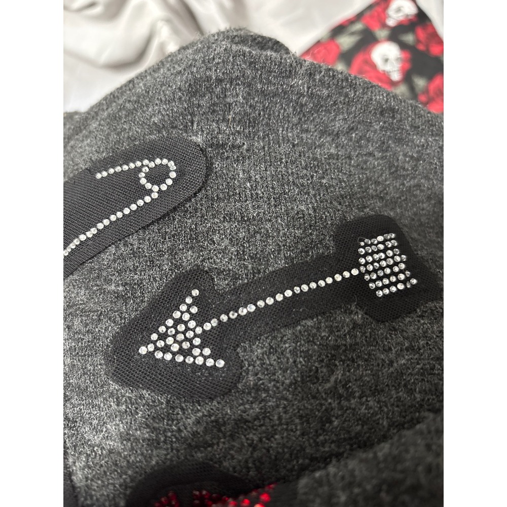 Zara Collection B Charcoal Grey Rhinestone Patch Cropped Knit Top Womens Medium - Picture 4 of 4
